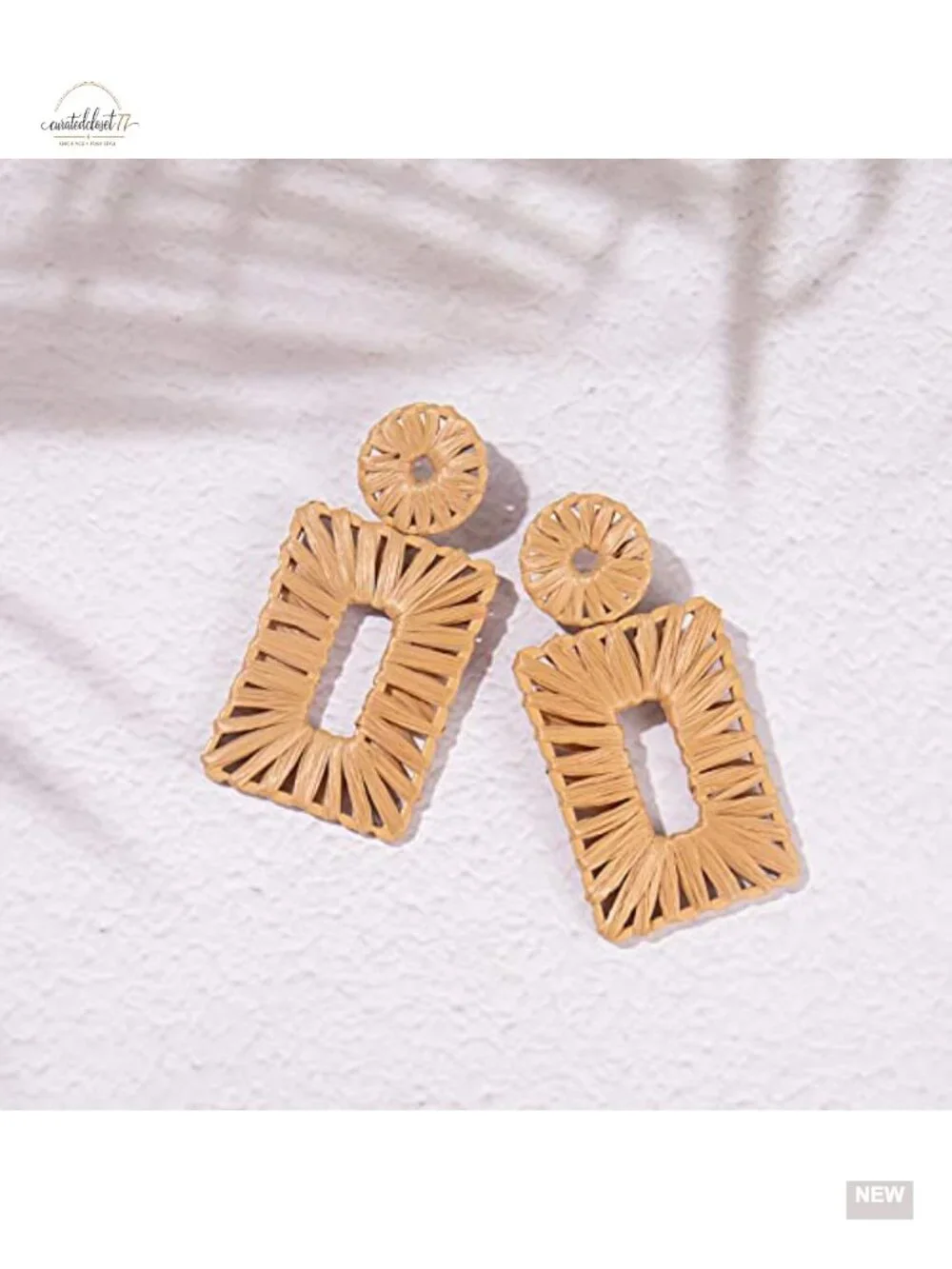 Boho Square Raffia Drop Earrings Dangle Geometric Statement Jewelry